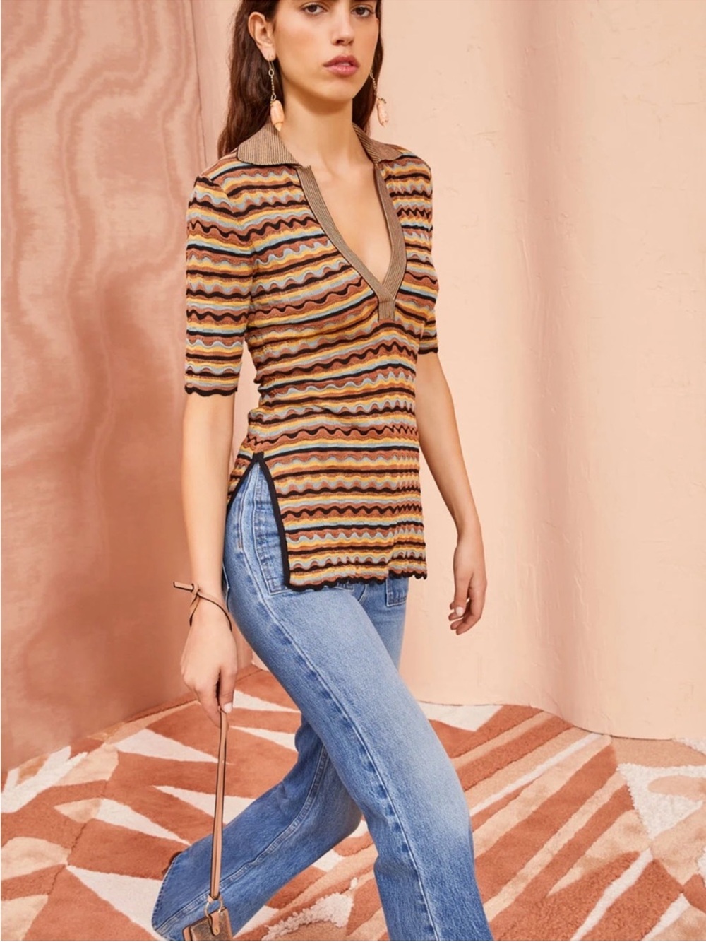 Ulla Johnson - Felix Striped Cotton & Silk V-Neck Top size p